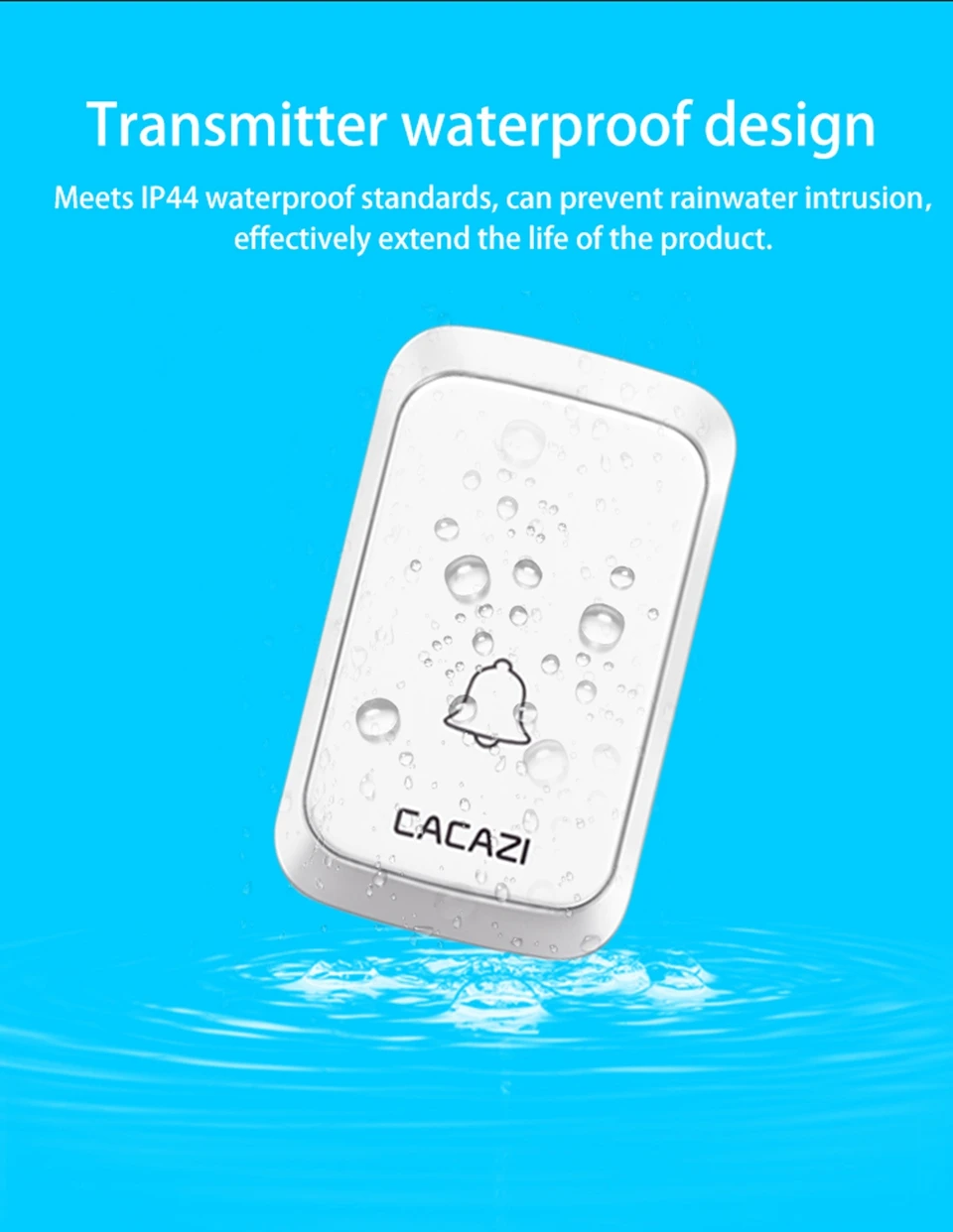 CACAZI домашний водонепроницаемый беспроводной дверной звонок светодиодный светильник Батарейная Кнопка беспроводной звонок 300 м Пульт дистанционного управления штепсельная вилка США ЕС 4 Объем 58 звонок