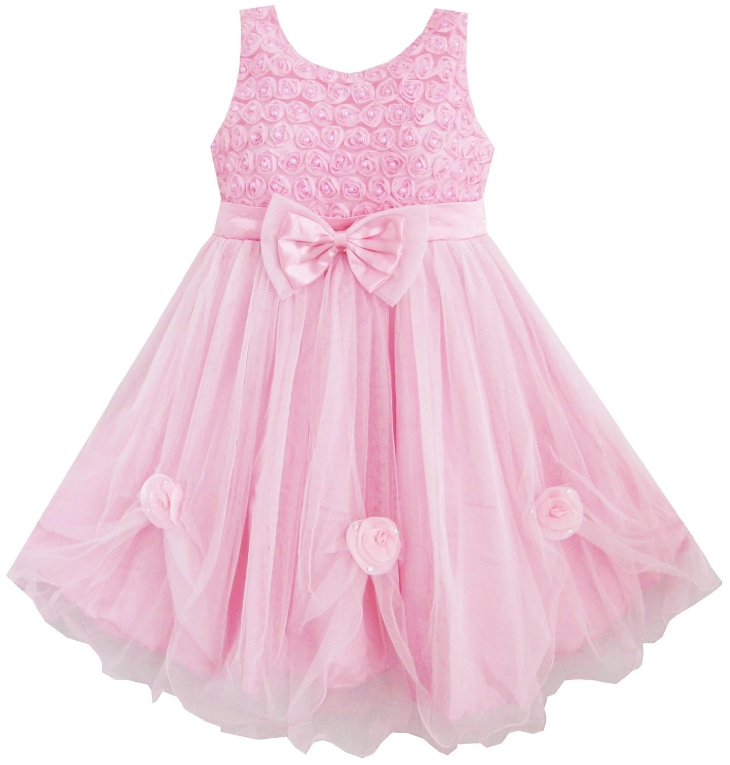 Flower Girl Dress Pink Rose Bow Tie Belt Wedding Birthday Party Kids Clothes Summer Princess Dresses Pageant | Детская одежда и