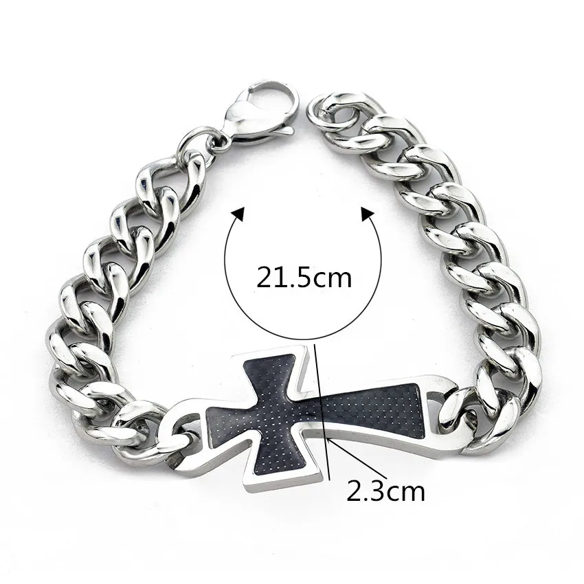 Мужские браслеты из нержавеющей стали черный крест Иисуса амулет Pulseras Mujer