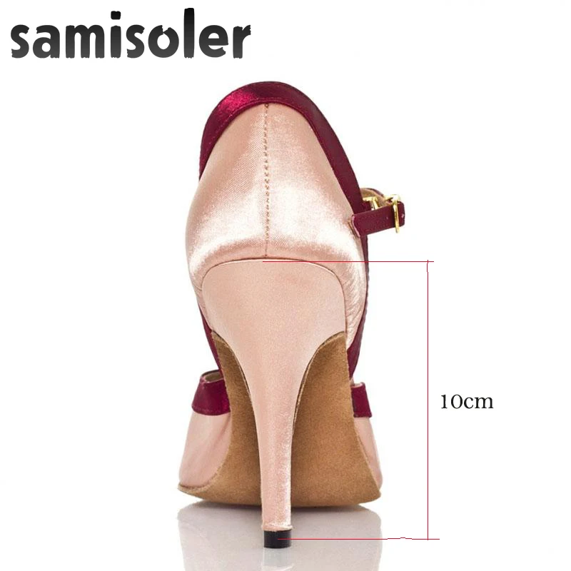 Samisoler Skin/Bule New Flash Cloth Collocation Shine Ribbons Ballroom Fashion Dance Women Latin Competition Shoes | Спорт и