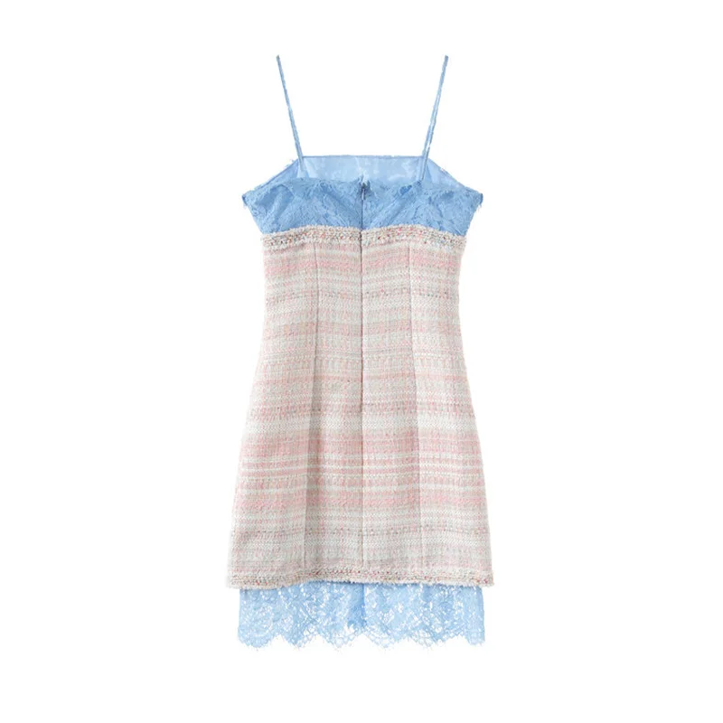 

New Runway Women's Slim Dress Lace Patchwork Mini Sexy Strap 2019 Summer Thin Woolen Ladies Party Dresses Vestidos de fiesta
