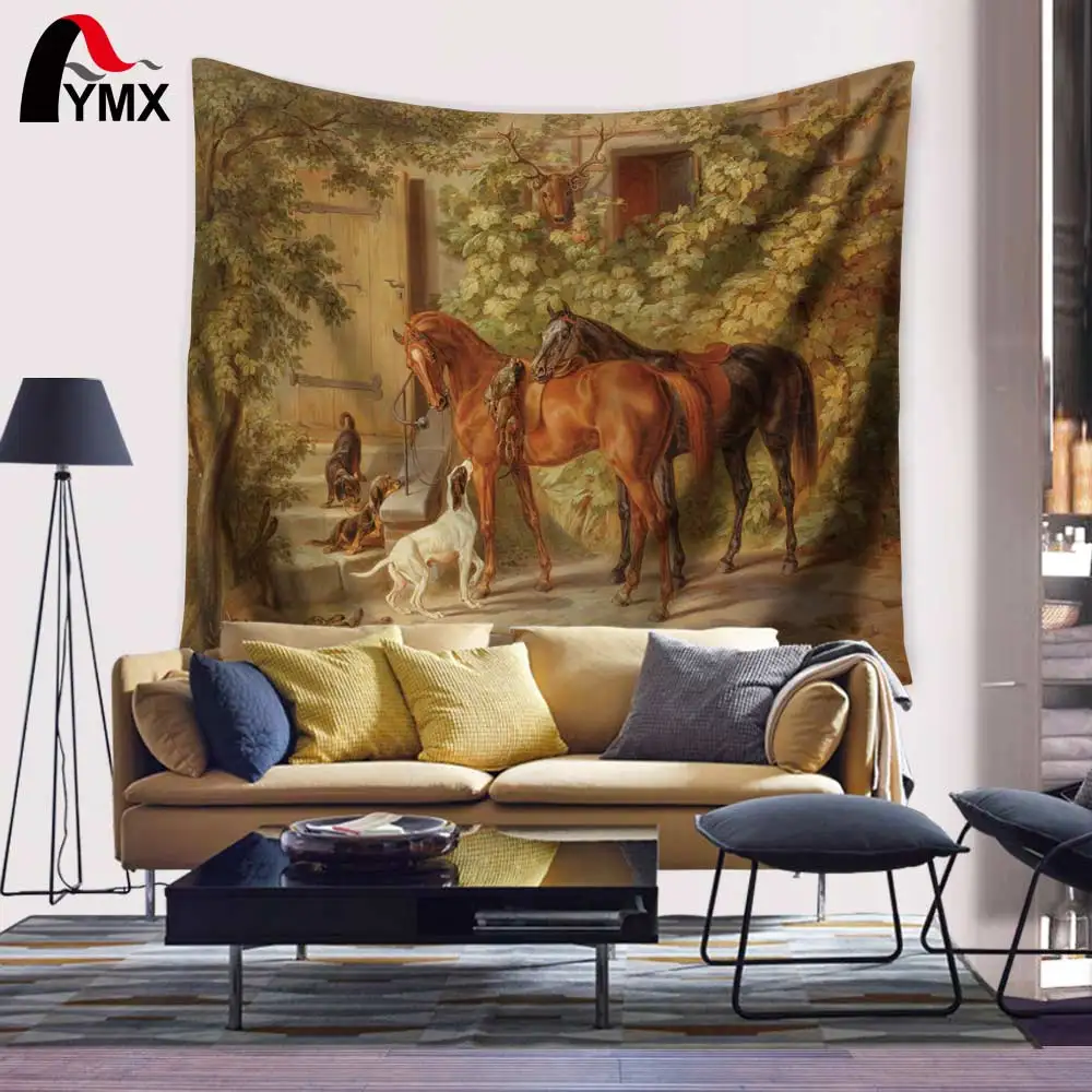 Домашний текстиль лошадь хлопковый полиэстер гобелен настенный художественный