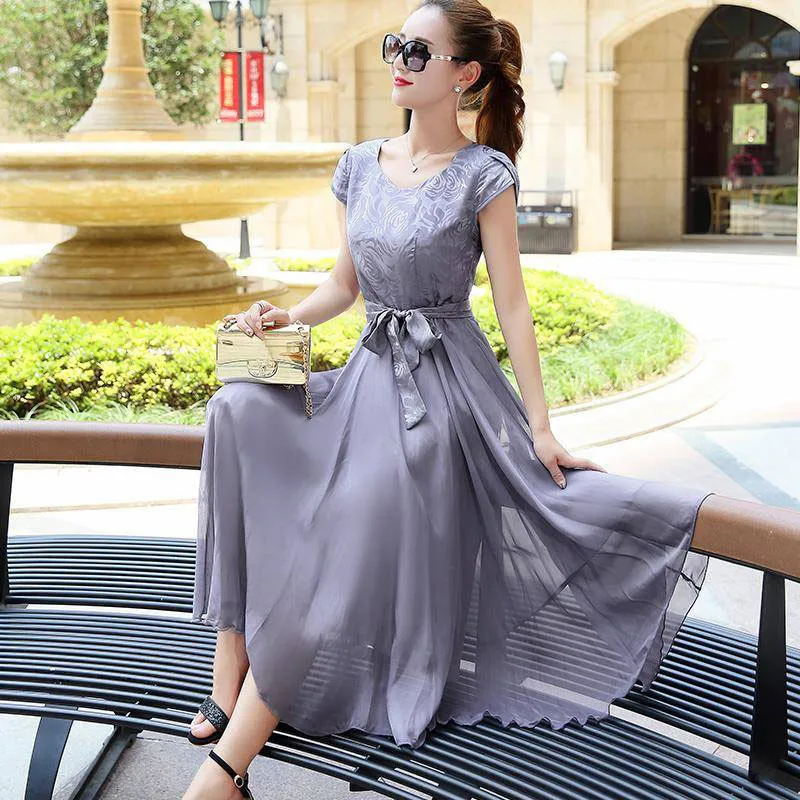 Высококачественное шифоновое платье с оборками для мам модное приталенное