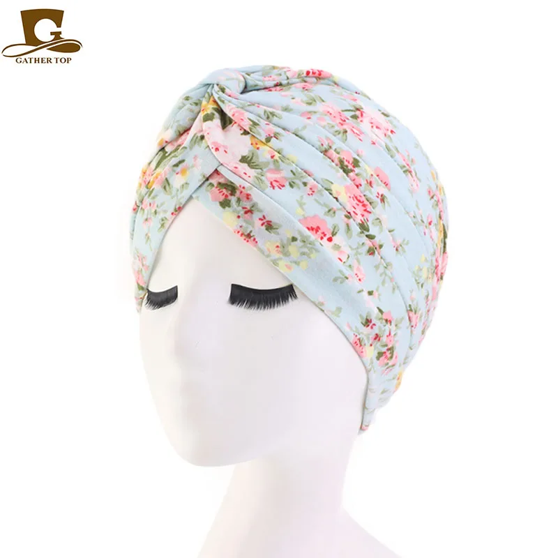 Light Green Flower Новинка Женская мягкая хлопковая Женская тюрбан с цветочным принтом модная бандаданская Кепка chemo аксессуары для волос - Цвет: Light Green Flower