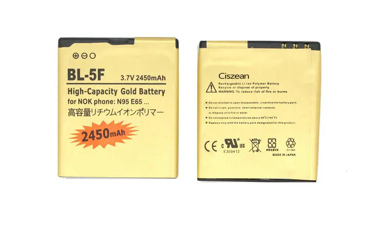 Ciszean 3x BL 5F / BL5F Золото Замена Батарея для Nokia N95 N93 N93i N96 N98 N99 E65 6210 2450 мА/ч чехол