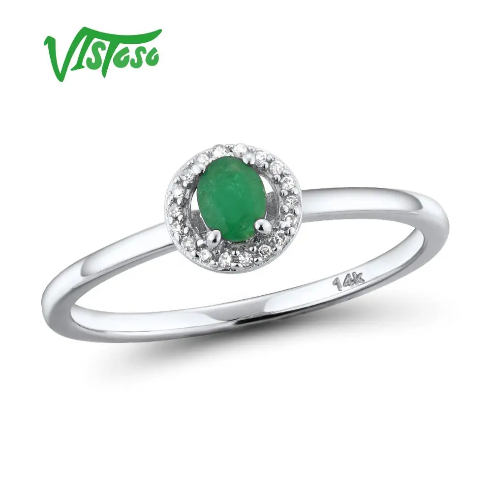 VISTOSO, 14 K, белое золото, кольца для леди, подлинный Блестящий Бриллиант, необычный сапфир, рубин, изумруд, обручение, юбилей, шикарное, хорошее ювелирное изделие - Цвет камня: Emerald