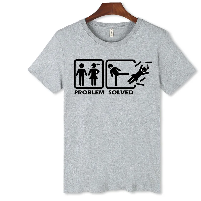 

Problem Solved Funny T-Shirt Men Street Summer Street Wear Style White T-Shirt Men Cotton in Soft Cotton Tees 3xl xxs