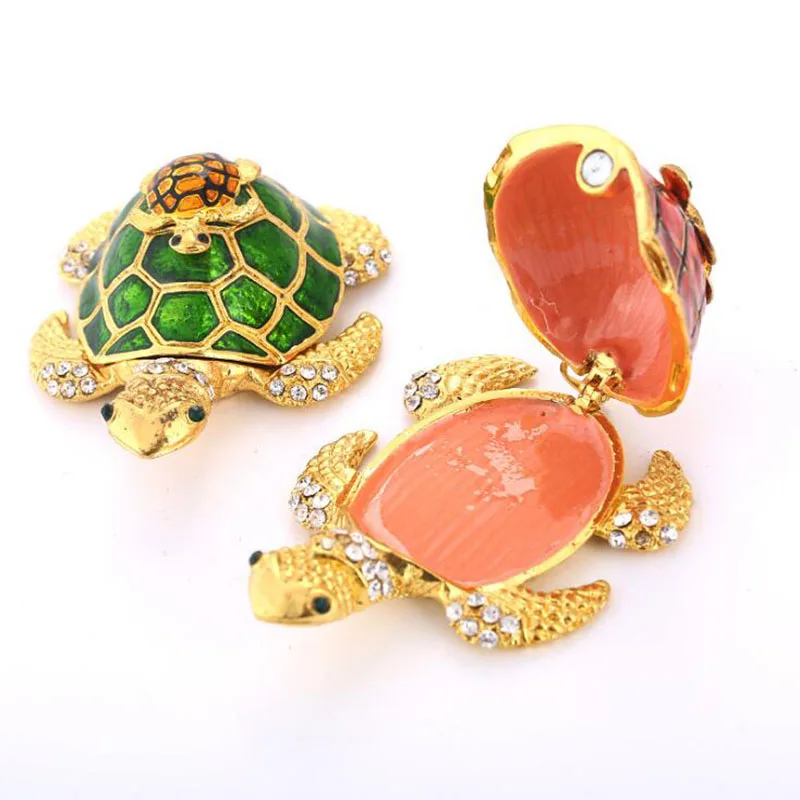 Creative Metal Turtle Crafts Home Decoration Jewelry Box Cute Lucky Gifts Sculpture Enamel Painted Ornaments 05462 | Дом и сад