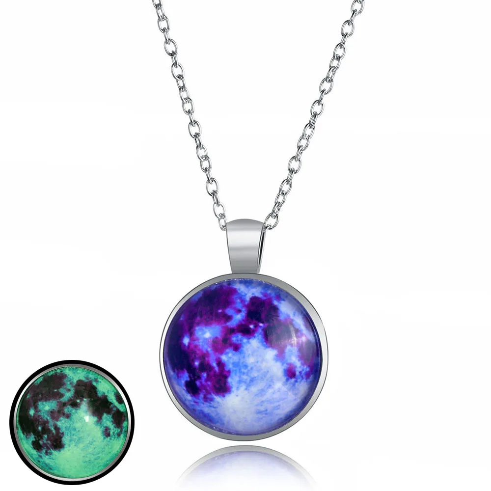 Модное серебряное ожерелье с Луной 25 мм Galaxy Planet Glass круглая подвеска