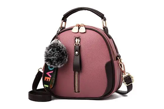 darl pink SMOOZA модная однотонная женская сумка переносная сумка на плечо Модная элегантная женская сумка из искусственной кожи с шариком из серого волоса - Цвет: darl pink