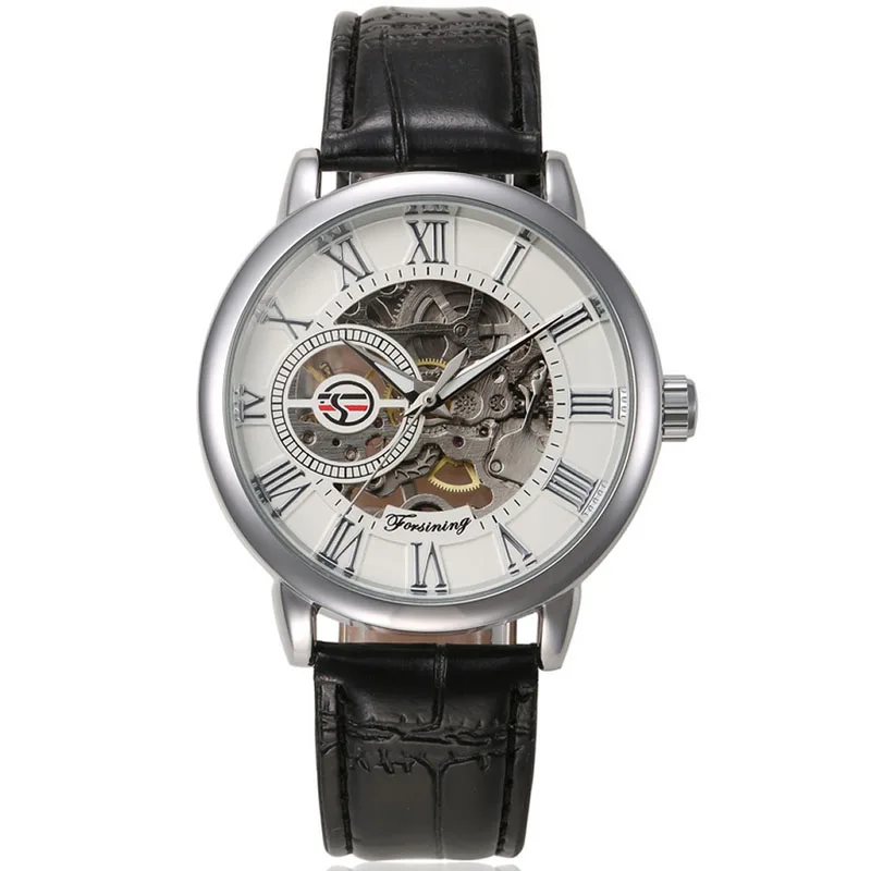 White Silver Black JAVRICK роскошные мужские стимпанк Скелет из нержавеющей стали автоматические механические наручные часы gai - Цвет: White Silver Black