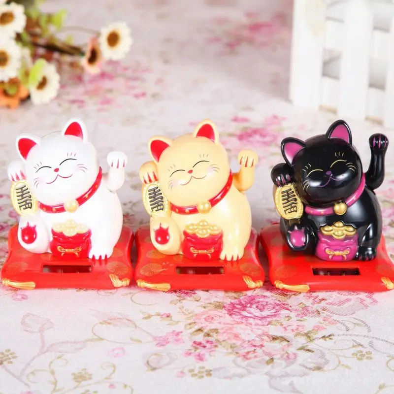 Черный/белый на солнечных батареях Maneki Neko приветственная удача везучий Кот