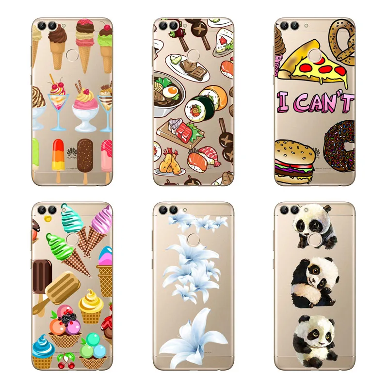 Huawei p smart Case силиконовый черный чехол с цветочным рисунком мягкая задняя крышка из