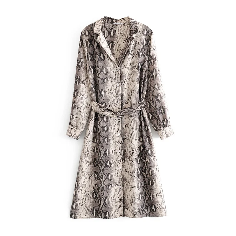 Летнее повседневное женское платье со змеиным принтом и поясом|Женские платья| |