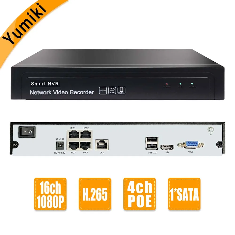 

Сетевой видеорегистратор, 16CH 1080P 4ch-POE 1 SATA NVR H.265 +/H.265/H.264 CCTV 1080P DVR, Onvif 2,6 IP-камера P2P Cloud AEeye2.0
