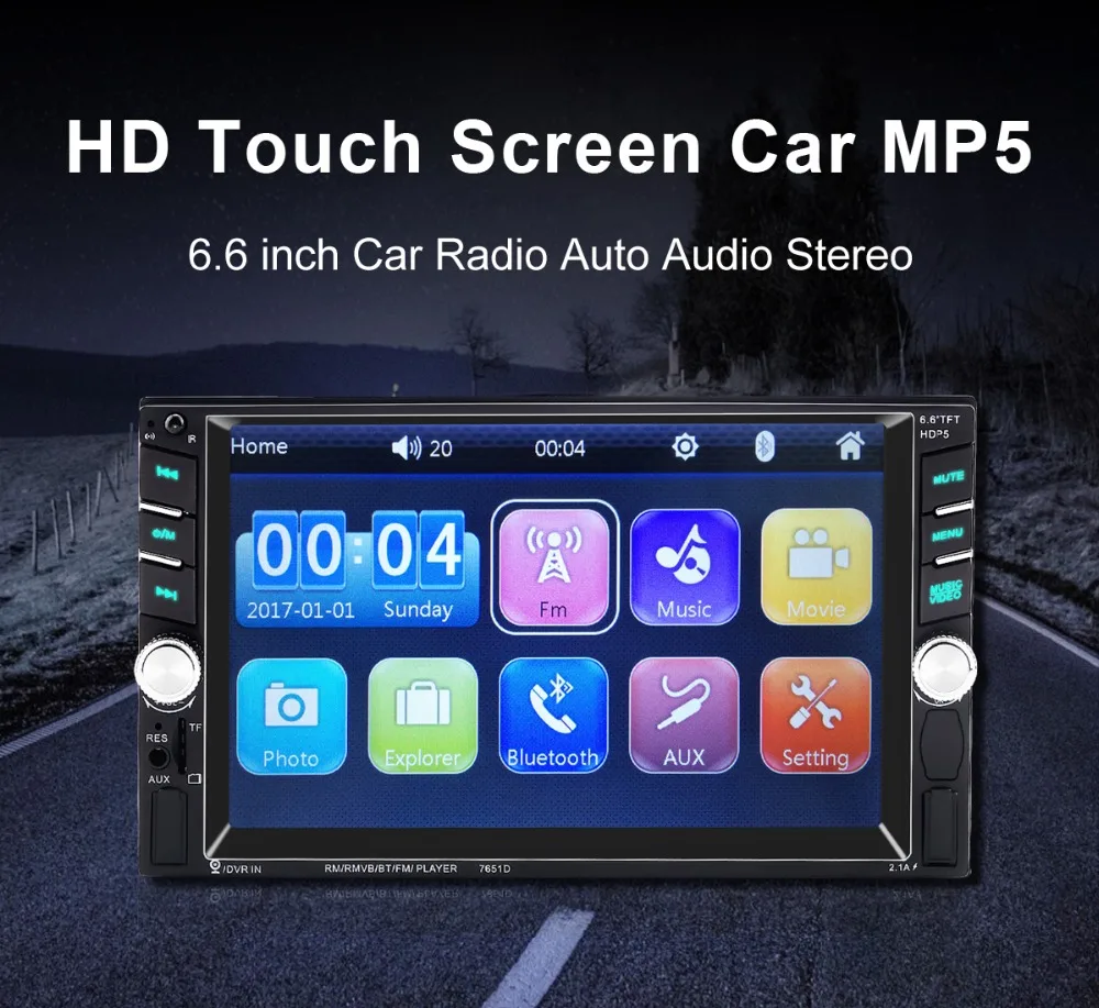 2 din 6,6 ''lcd сенсорный экран 12V Авторадио Автомагнитола bluetooth Камера заднего вида Зеркало Ссылка с рамкой стенд