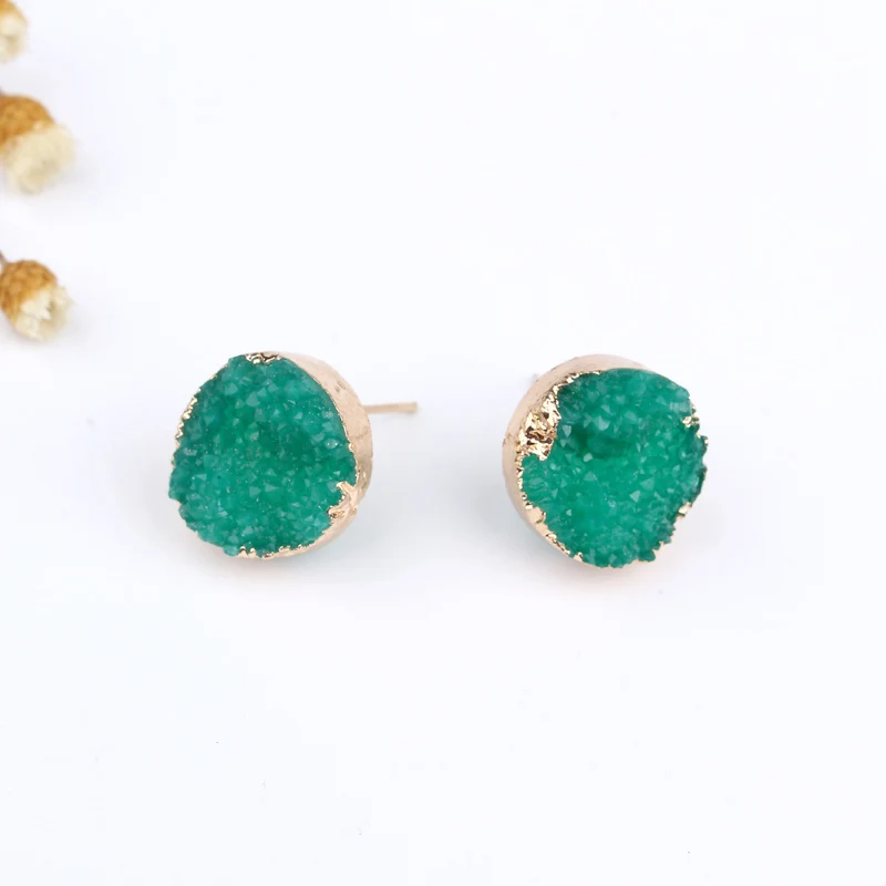1 пара женских пирсинговых сережек Druzy Drusy для женщин, ювелирные изделия, трендовые серьги-гвоздики с эпоксидной смолой, маленькие серьги-гвоздики в подарок E144 - Окраска металла: green