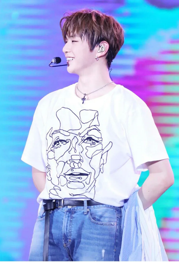 Футболка в полоску kpop want one Jiang Danielundefineds свободная ударопрочная рубашка для