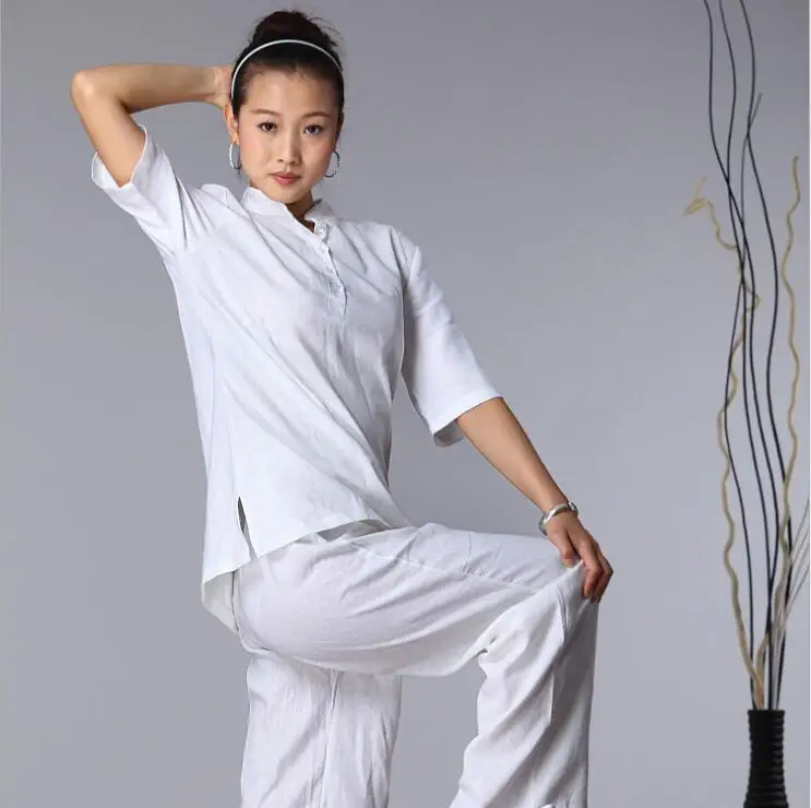 High quality Cotton linen Yoga Suits Spring Summer Short Sleeve martial Jacket + Pants Loose Tai chi Kungfu Comfortable Clothes |