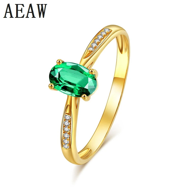 

0.6carat 6*8mm AAA Lab Created Colombian Emerald Engagement Wedding Ring Setting with Moissanite Genuine 14K 585 Yellow Gold