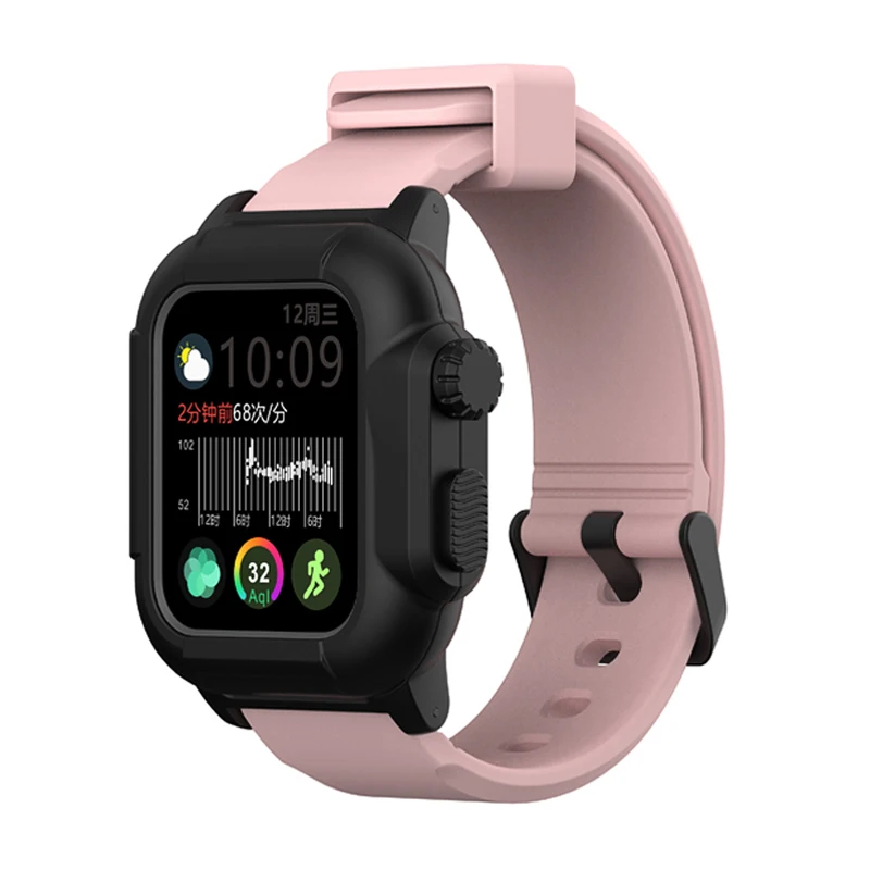 Black Pink Спортивный силиконовый мягкий чехол для Apple Watch Series 5 4 3 2 Водонепроницаемый ударопрочный 40/44/42 мм противоударный чехол с Ремешок - Цвет ремешка: Black Pink