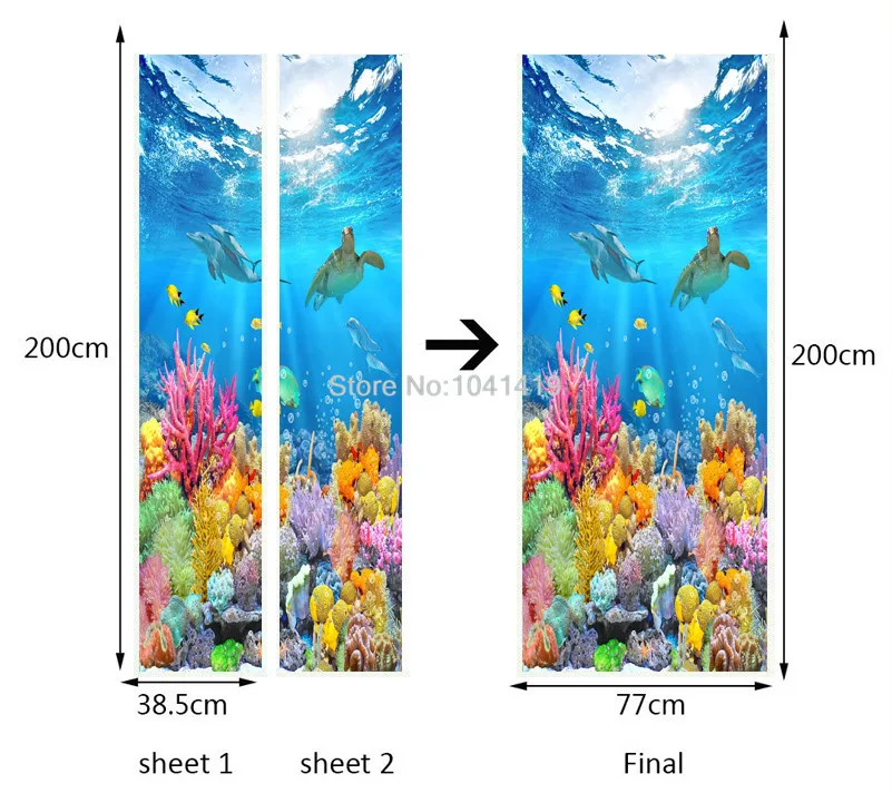 ПВХ самоклеющиеся водонепроницаемые фото обои 3D подводный мир мультфильм фрески детская спальня двери Стикеры Papel де Parede