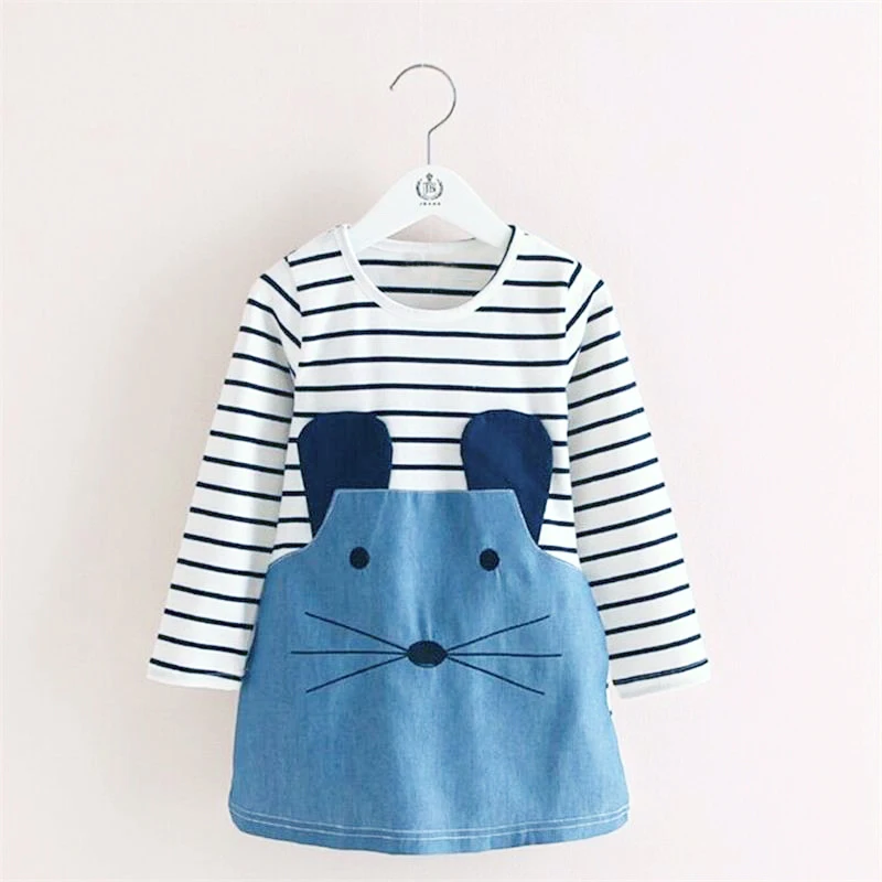 Fancy Mouse 2018 Casual Children Clothing Striped Dresses 6ys Girls Kids Pattern Dress for Baby Daily Wear | Детская одежда и