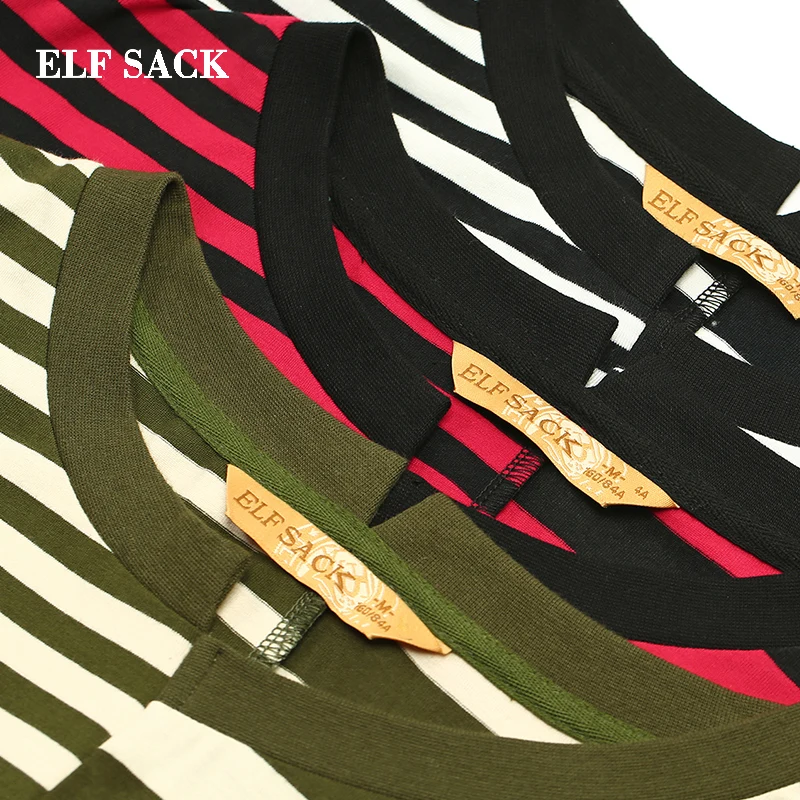 ELFSACK полосатая Лоскутная футболка в Корейском стиле женская одежда осень 2019