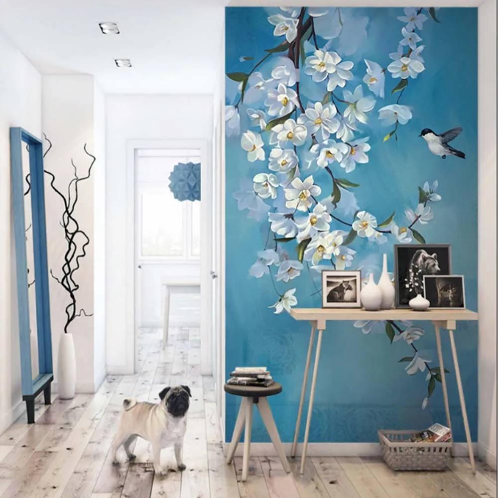 Современная Настенная бумага с птицами цветами магнолии фотообои настенная для