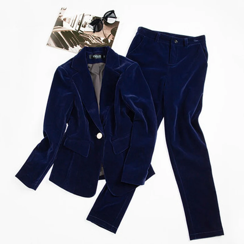 Осенне-зимний Золотой бархатный женский костюм модный новый темпераментный