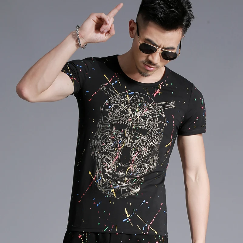Лето 2017 г. мужские повседневные футболки с круглым вырезом 3D череп головы