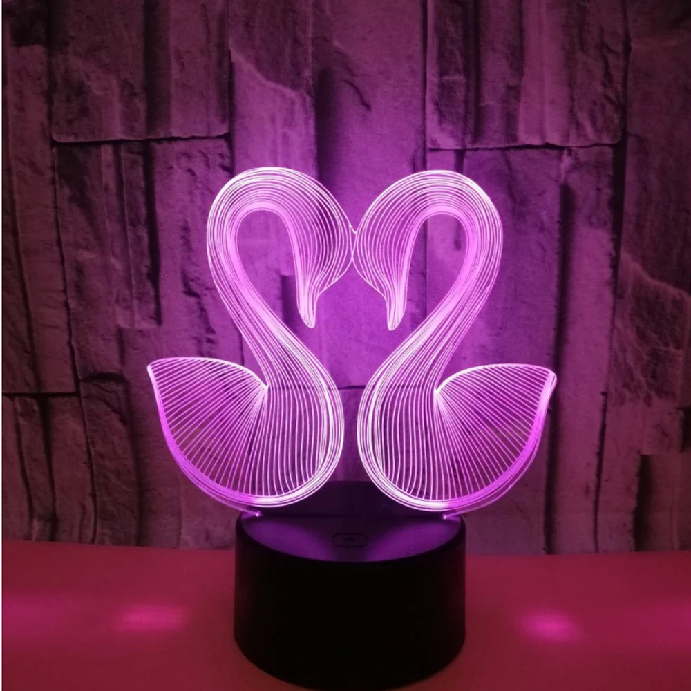 Новинка 3D настольная лампа Лебедь ночные светильники LED USB 7 видов цветов сенсор