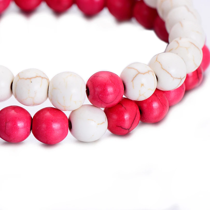 Bohemia Red and White Natural Stone Beads Bracelet Set For Men Women Fashion Couple Jewelry Classic Distance Bracelets Hot | Украшения и