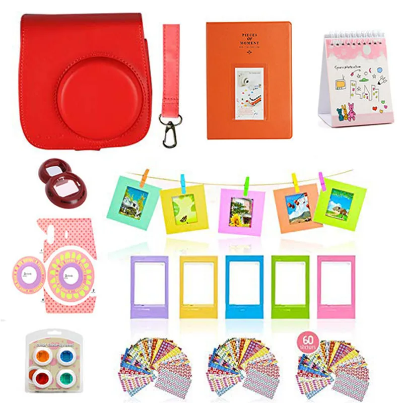 Red 9 in 1 Accessories Kit for Fujifilm Instax Mini 8/9 Camera Painting Carrying Case Bag Cover/Selfie Mirror/Filter/Album/Sticker - Цвет: Red