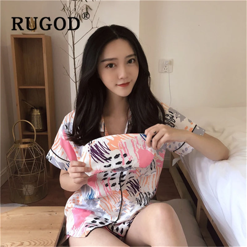 RUGOD Модные женские пижамы с принтом граффити корейский короткий рукав карманы