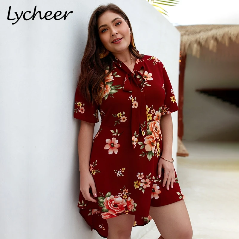 Женское мини платье Lycheer с коротким рукавом и цветочным принтом|Женские платья| |