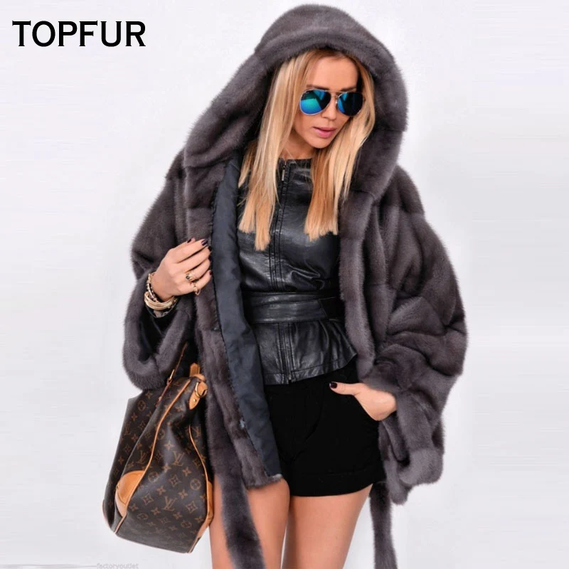 Женская короткая шуба TOPFUR из натурального меха норки с капюшоном на зиму 2021 |