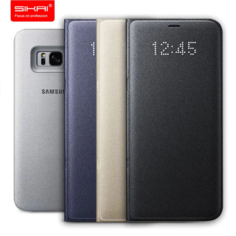 100% Оригинальные светодио дный Флип Бумажник для samsung S8 плюс Смарт кожаный чехол