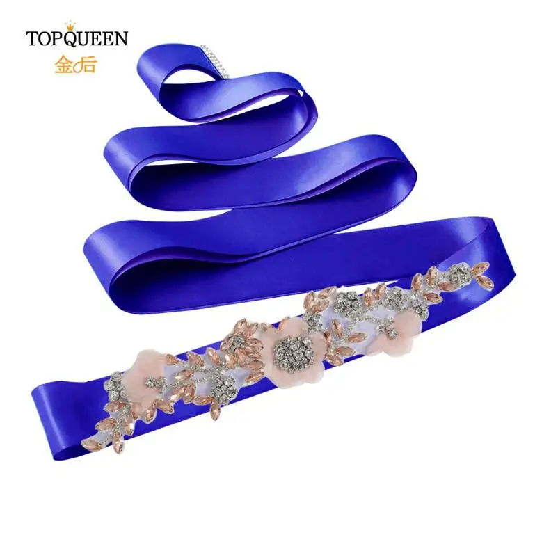 Royal blue TOPQUEEN, S419-R, розовое платье, румяна, розовые ремни, розовый пояс для женщин, розовые стразы, Цветочный Пояс для подружек невесты - Цвет: Royal blue