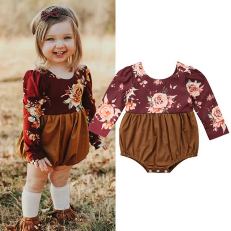 Для девочек детская одежда с цветочным принтом длинными рукавами Осенний