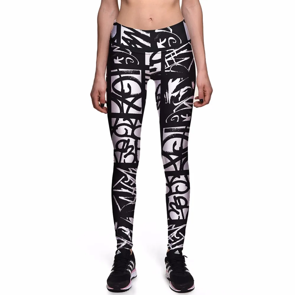 Леггинсы модные новые черные белые граффити 3D принт женские штаны джеггинсы хит