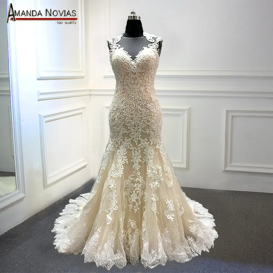 Vestido largo Новое свадебное платье цвета шампань с милой спинкой