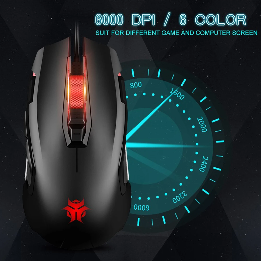 HEXGEARS игровая мышь Проводная 6000 dpi металлическое колесо 7 кнопок usb мыши RGB