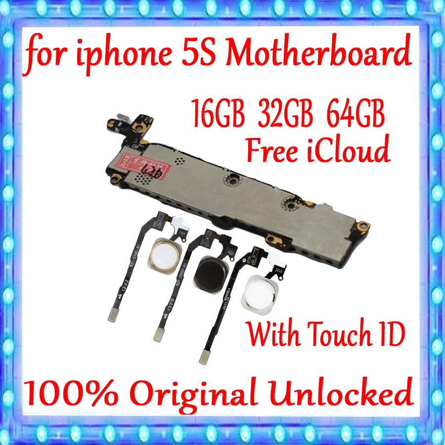 16 ГБ, 32 ГБ, 64 ГБ, оригинальная материнская плата для iPhone 5S, с отпечатком пальца, с сенсорным ID, разблокировка iOS, логическая плата с полным чипом