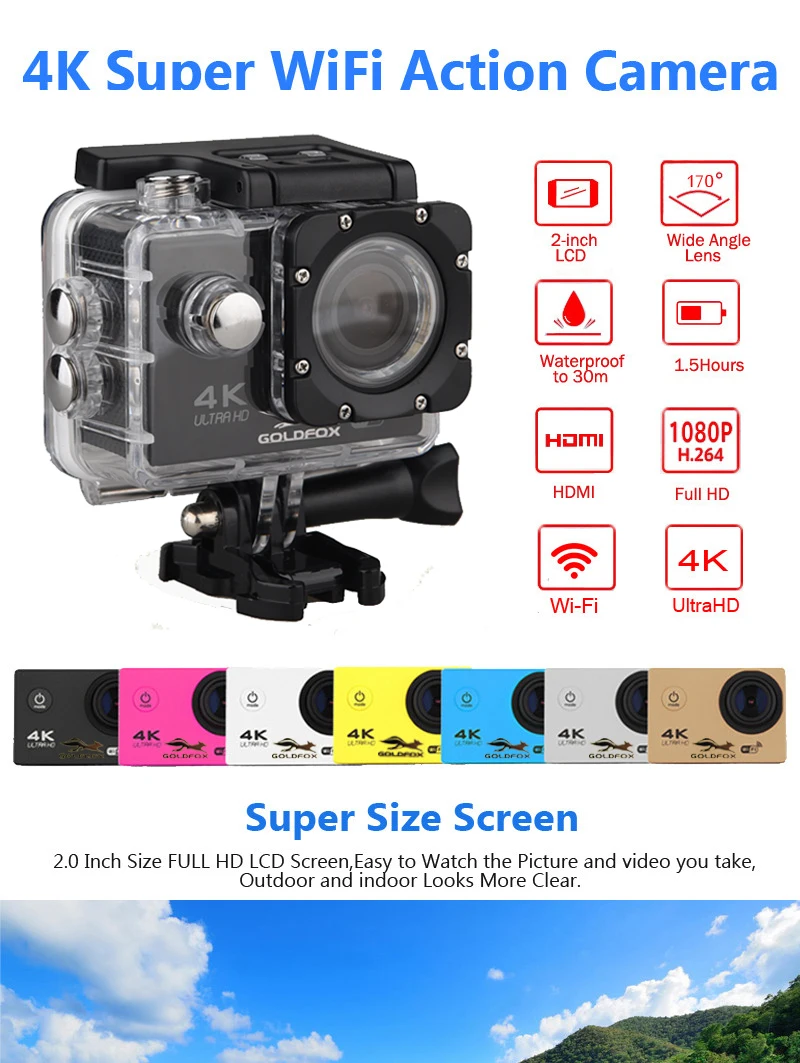 Goldfox F60 F60R Экшн-камера 4K 1080P 60FPS Sport DV 30M Go Водонепроницаемая профессиональная видеокамера для велосипедного шлема, автомобильная камера