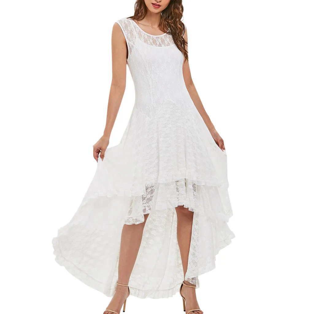 Женское платье жилет без рукавов кружевное банкетное с круглым вырезом летние