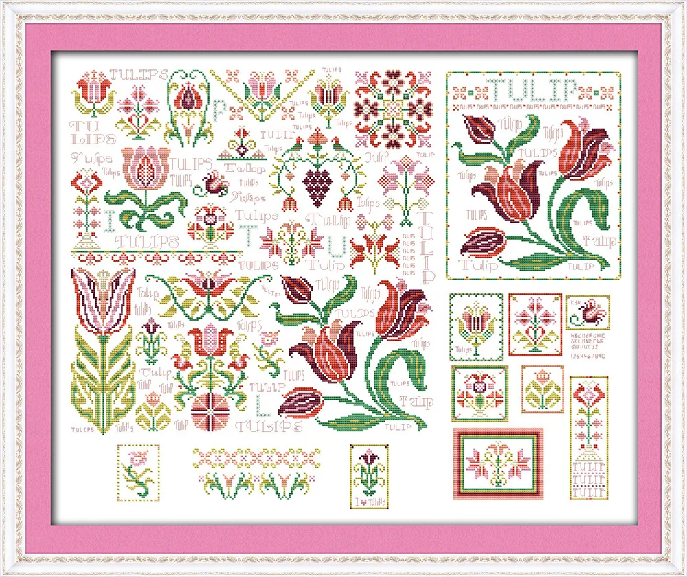 

Pictures by Tulips Flower Cross Stitch Kits Printed patterns bedroom Fabric Embroidery Needlework set Easy Cross-stitch Handmade