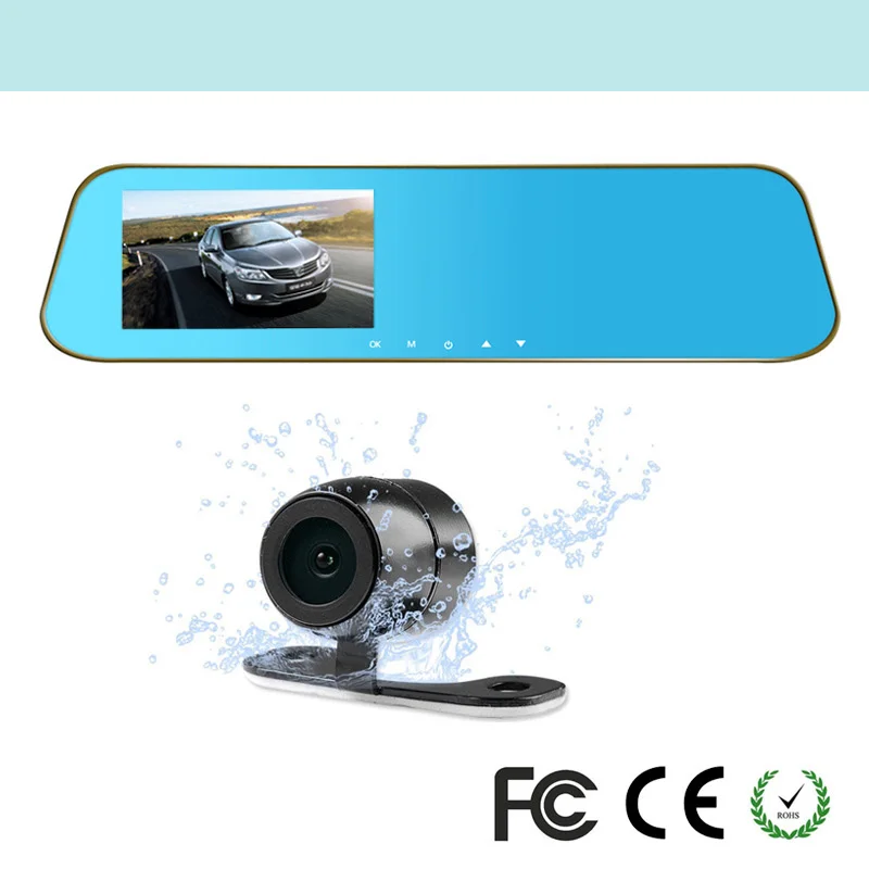 Online/ Full HD 1080P Car Dvr Camera Auto 4.3 Inch Rearview Mirror Digital Video Recorder Dual Lens Registratory Camcorder | Автомобили и