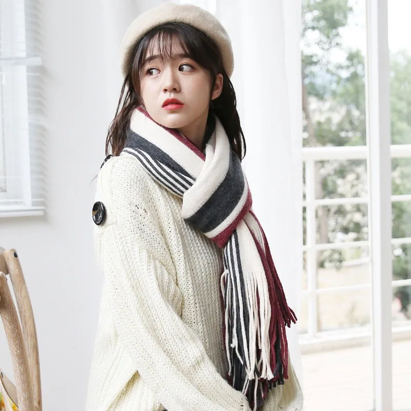 Женский Теплый вязаный шарф в полоску с кашемиром модная шаль Осень-зима 2019 |