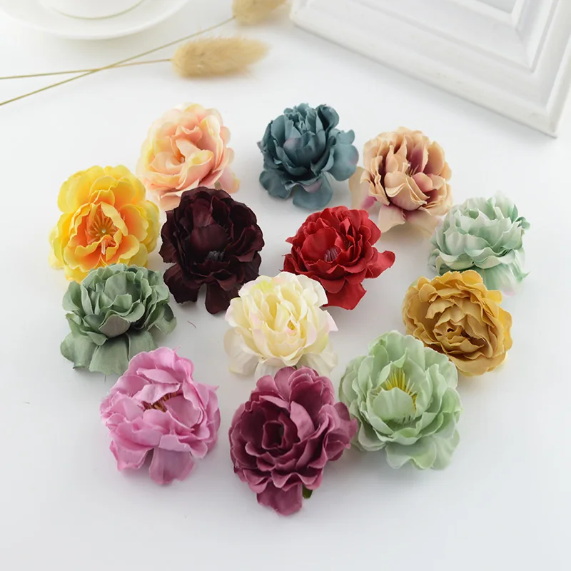 

100pcs European retro Silk tea roses head wedding decor for home accessories Candy box gift diy Bride bouquet Artificial flowers